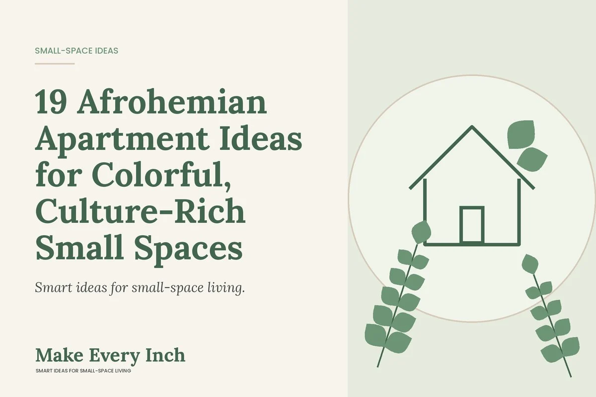 19 Afrohemian Apartment Ideas for Colorful, Culture-Rich Small Spaces, Make Every Inch cover with a house and leaf illustration