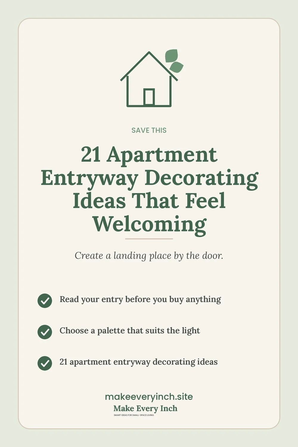 Save-this Pinterest pin with a short checklist for: 21 Apartment Entryway Decorating Ideas That Feel Welcoming