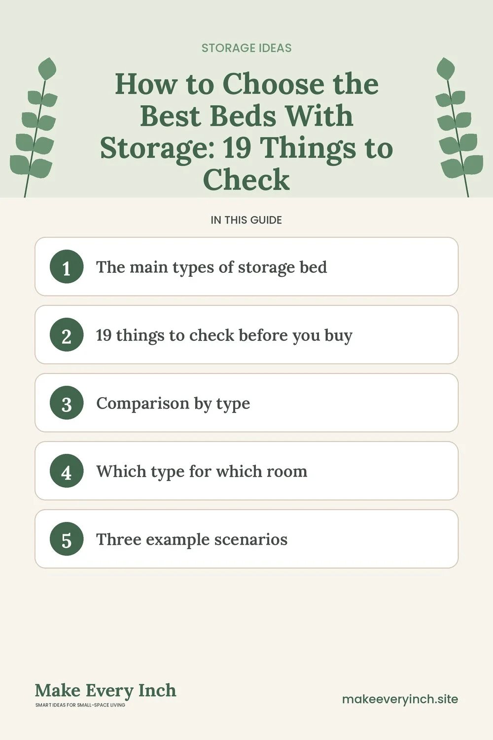 Pinterest pin listing the main topics in: How to Choose the Best Beds With Storage