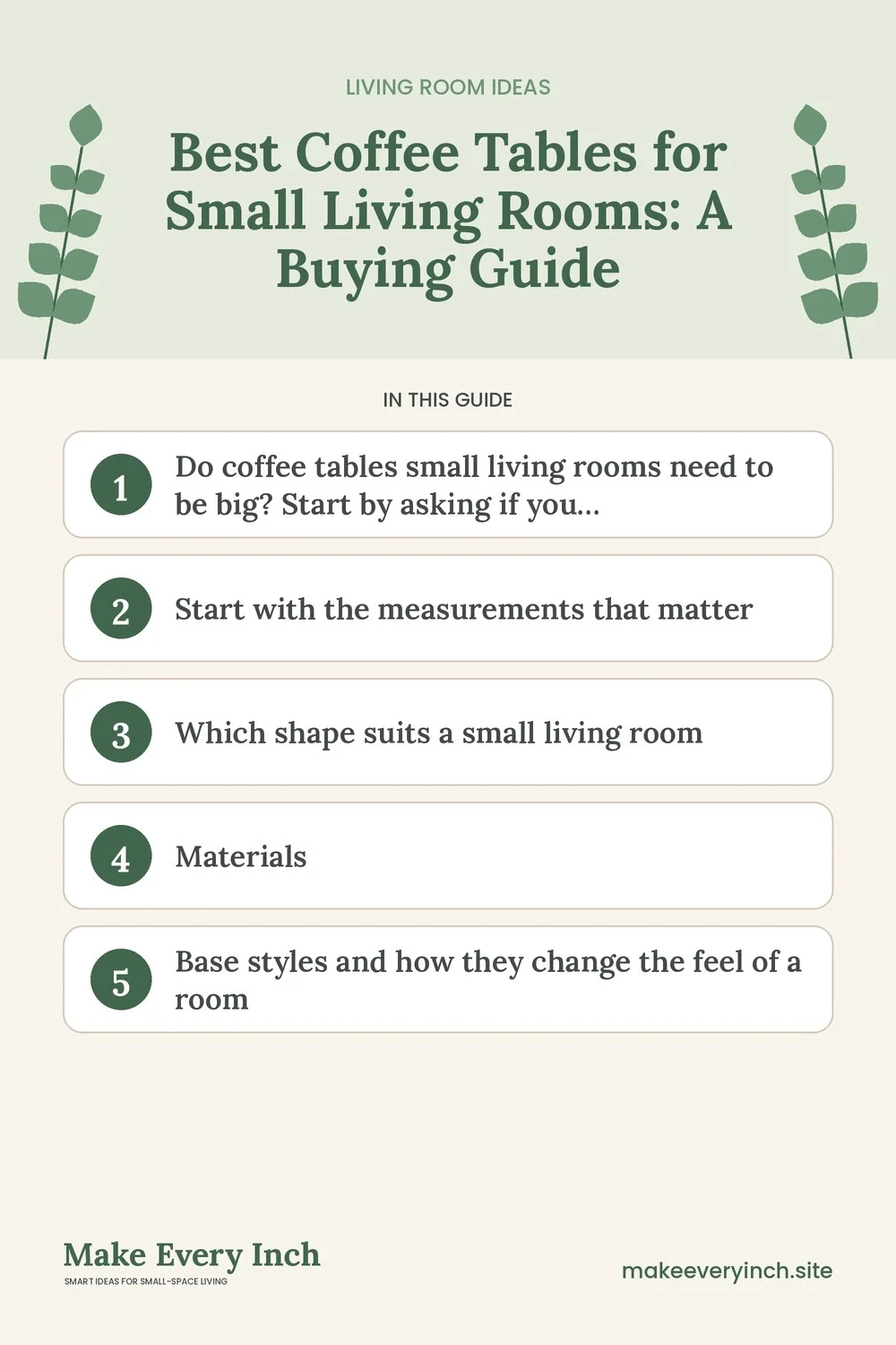 Pinterest pin listing the main topics in: Best Coffee Tables for Small Living Rooms