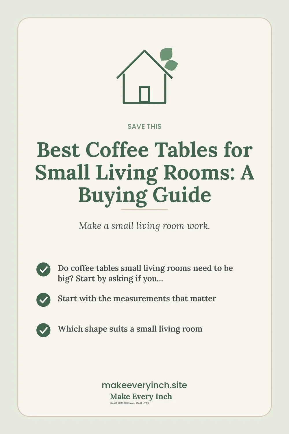 Save-this Pinterest pin with a short checklist for: Best Coffee Tables for Small Living Rooms