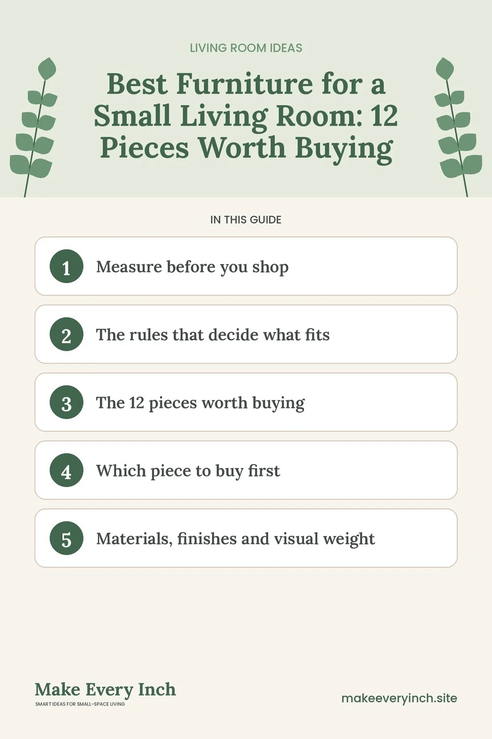 Pinterest pin listing the main topics in: Best Furniture for a Small Living Room