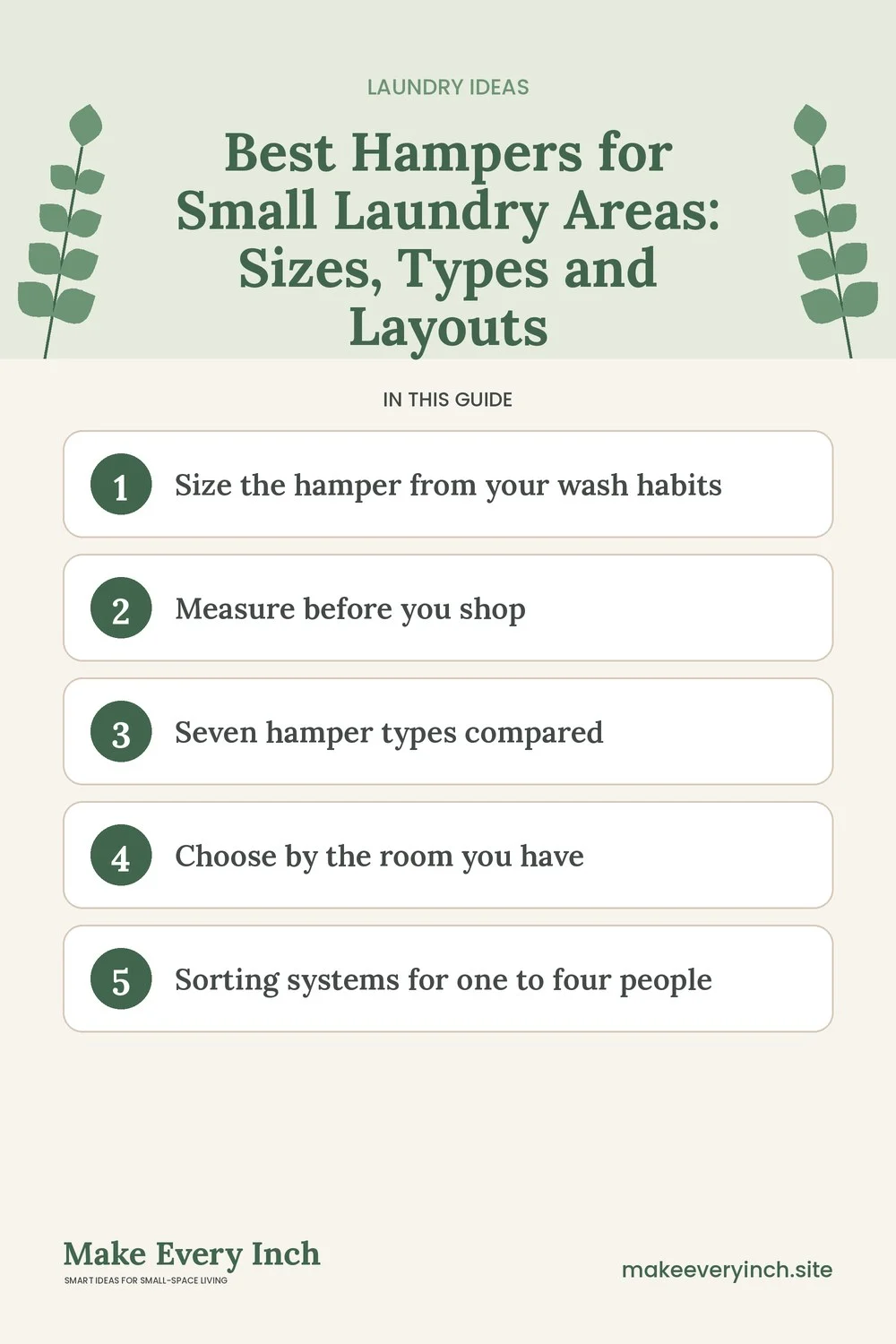 Pinterest pin listing the main topics in: Best Hampers for Small Laundry Areas