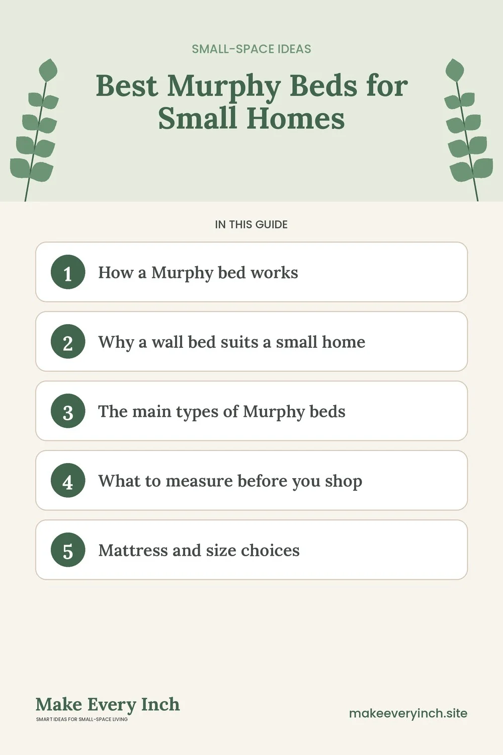 Pinterest pin listing the main topics in: Best Murphy Beds for Small Homes