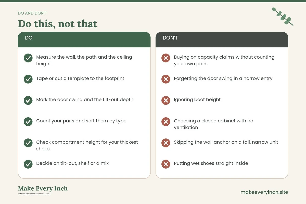 Do and don't checklist for: How to Choose the Best Narrow Shoe Cabinets
