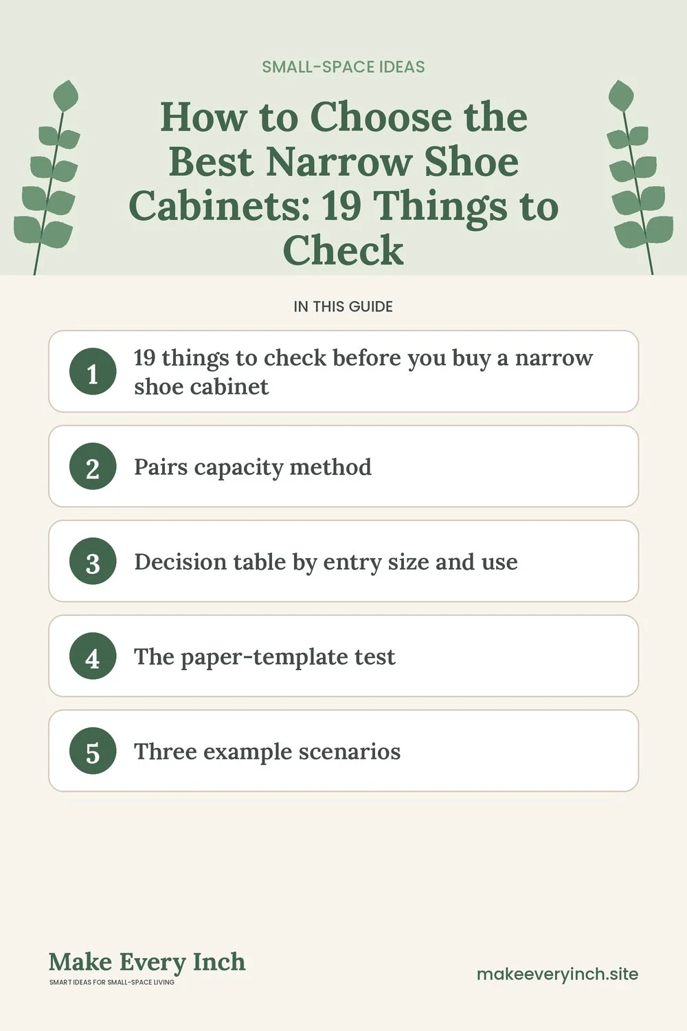 Pinterest pin listing the main topics in: How to Choose the Best Narrow Shoe Cabinets