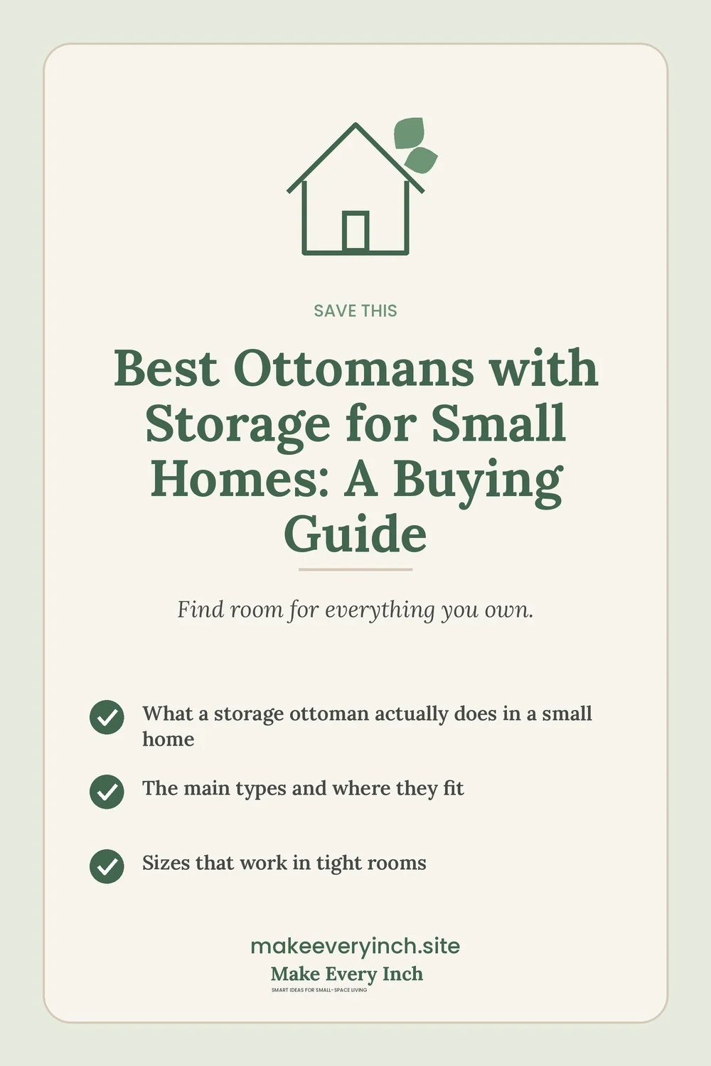 Save-this Pinterest pin with a short checklist for: Best Ottomans with Storage for Small Homes