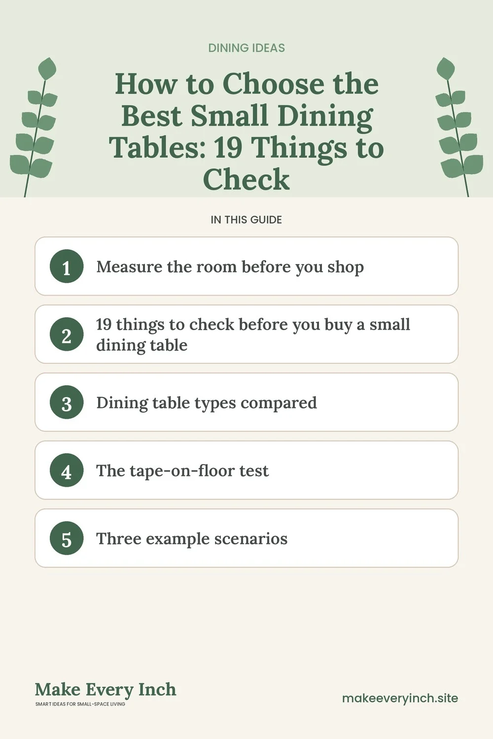 Pinterest pin listing the main topics in: How to Choose the Best Small Dining Tables