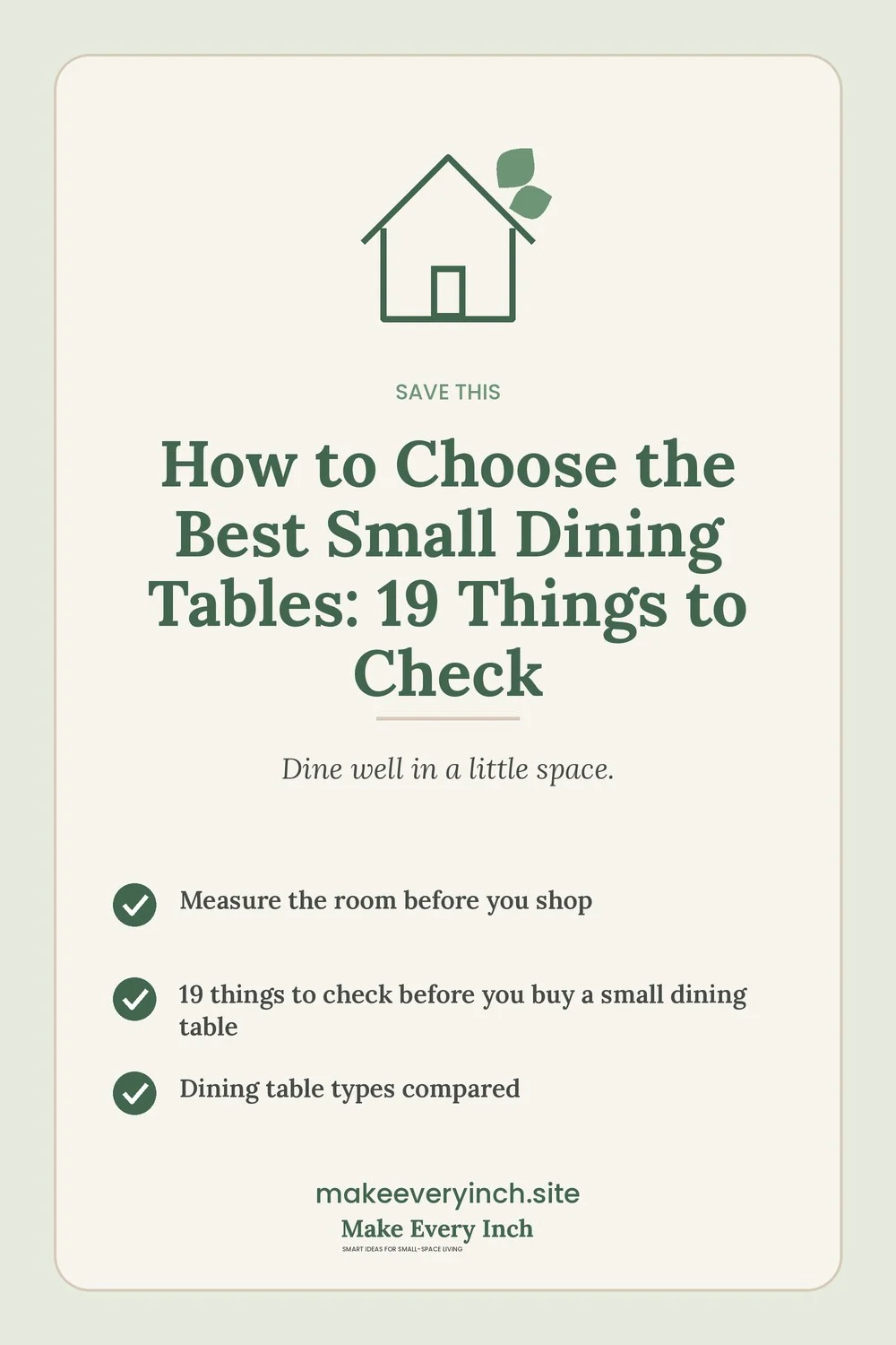 Save-this Pinterest pin with a short checklist for: How to Choose the Best Small Dining Tables