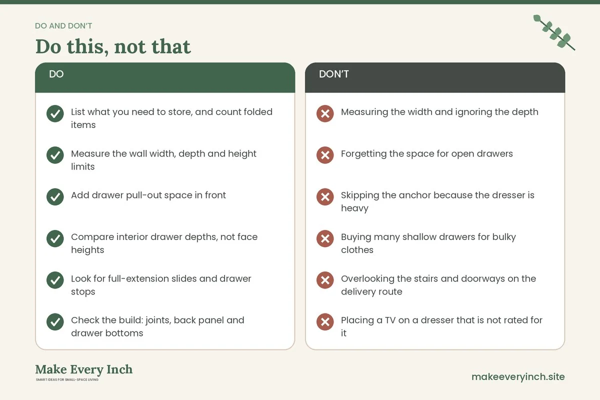 Do and don't checklist for: How to Choose the Best Small Dressers