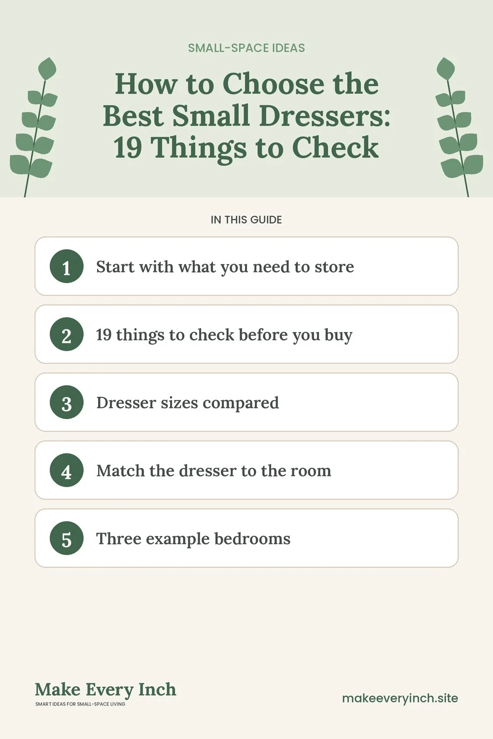 Pinterest pin listing the main topics in: How to Choose the Best Small Dressers