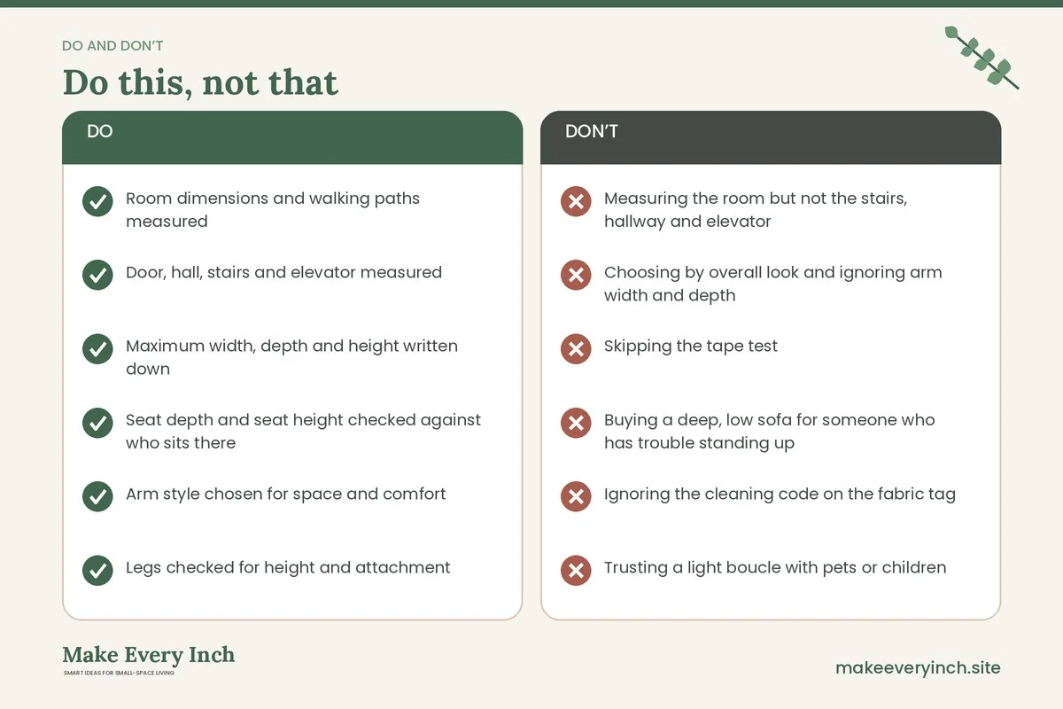 Do and don't checklist for: How to Choose the Best Sofas for Small Apartments