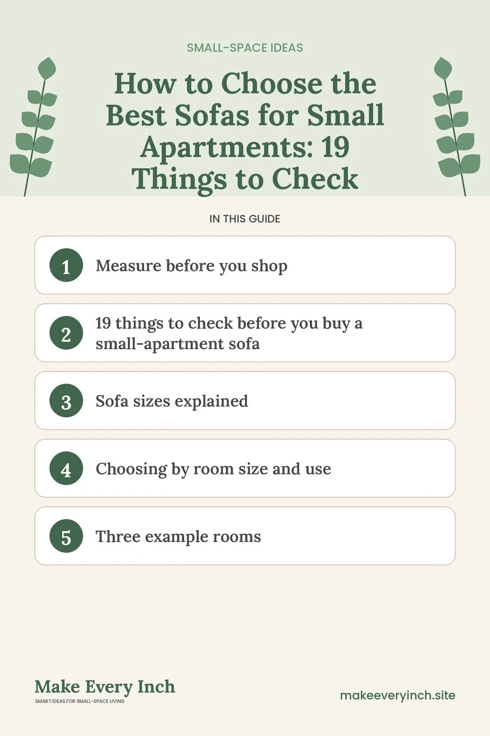 Pinterest pin listing the main topics in: How to Choose the Best Sofas for Small Apartments