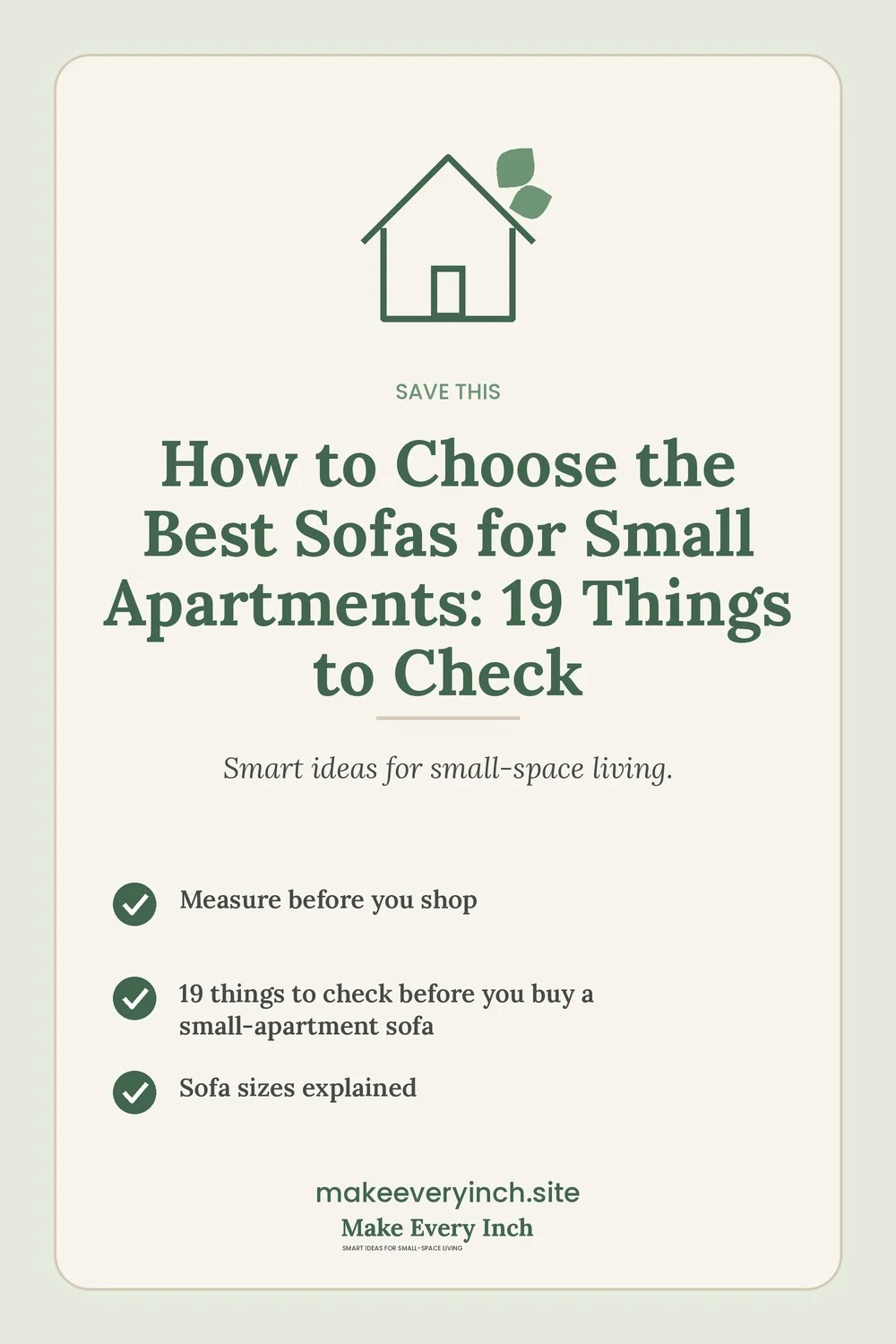 Save-this Pinterest pin with a short checklist for: How to Choose the Best Sofas for Small Apartments