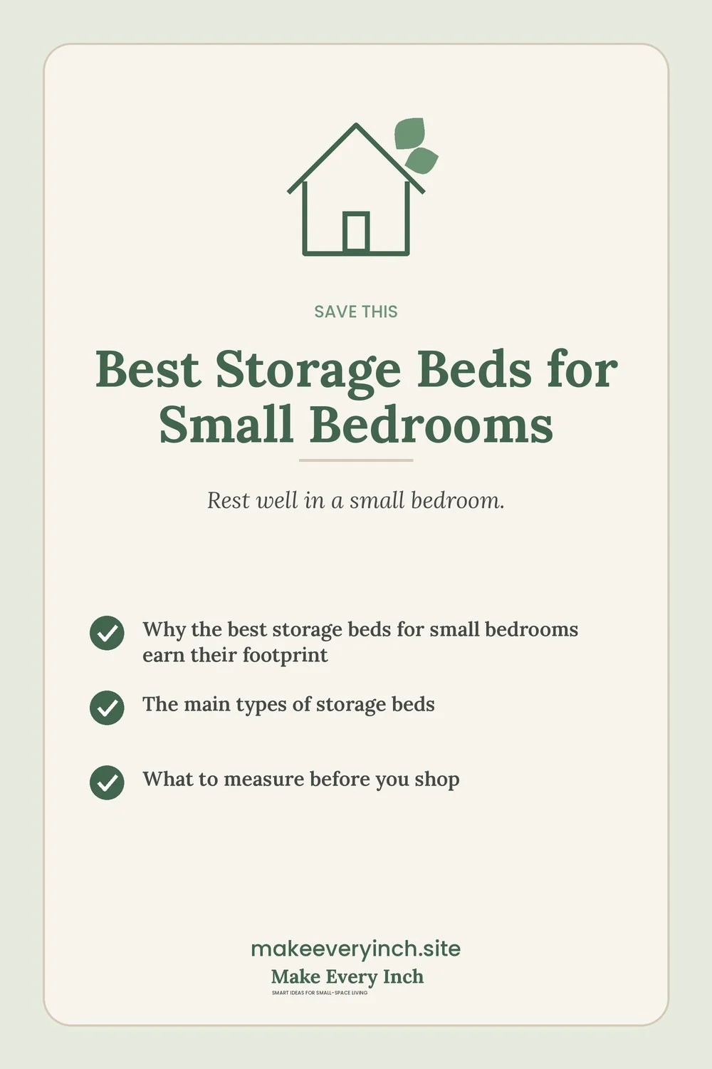 Save-this Pinterest pin with a short checklist for: Best Storage Beds for Small Bedrooms