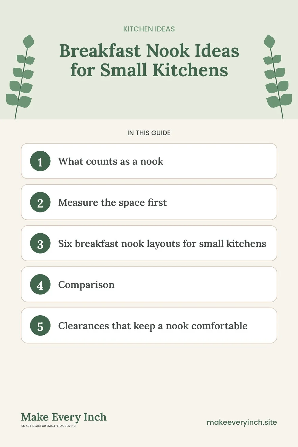 Pinterest pin listing the main topics in: Breakfast Nook Ideas for Small Kitchens