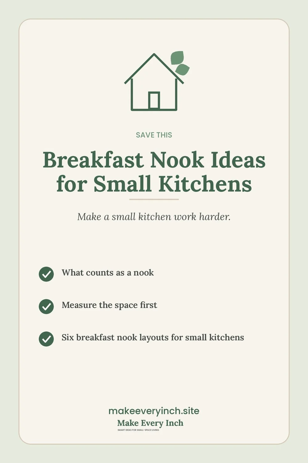 Save-this Pinterest pin with a short checklist for: Breakfast Nook Ideas for Small Kitchens