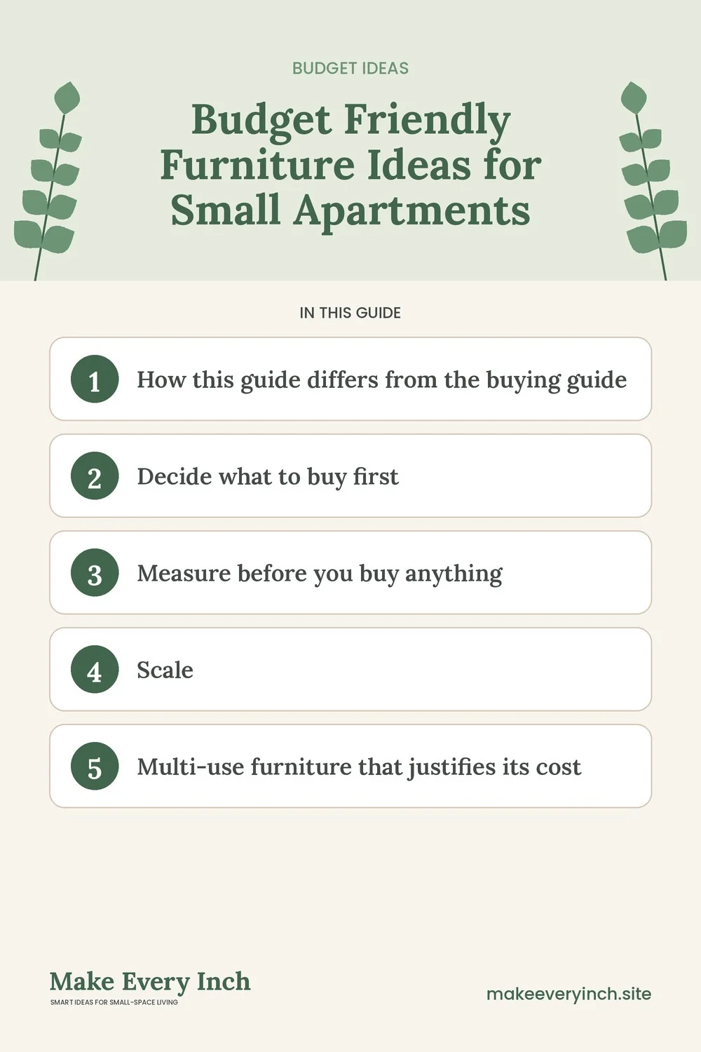 Pinterest pin listing the main topics in: Budget Friendly Furniture Ideas for Small Apartments