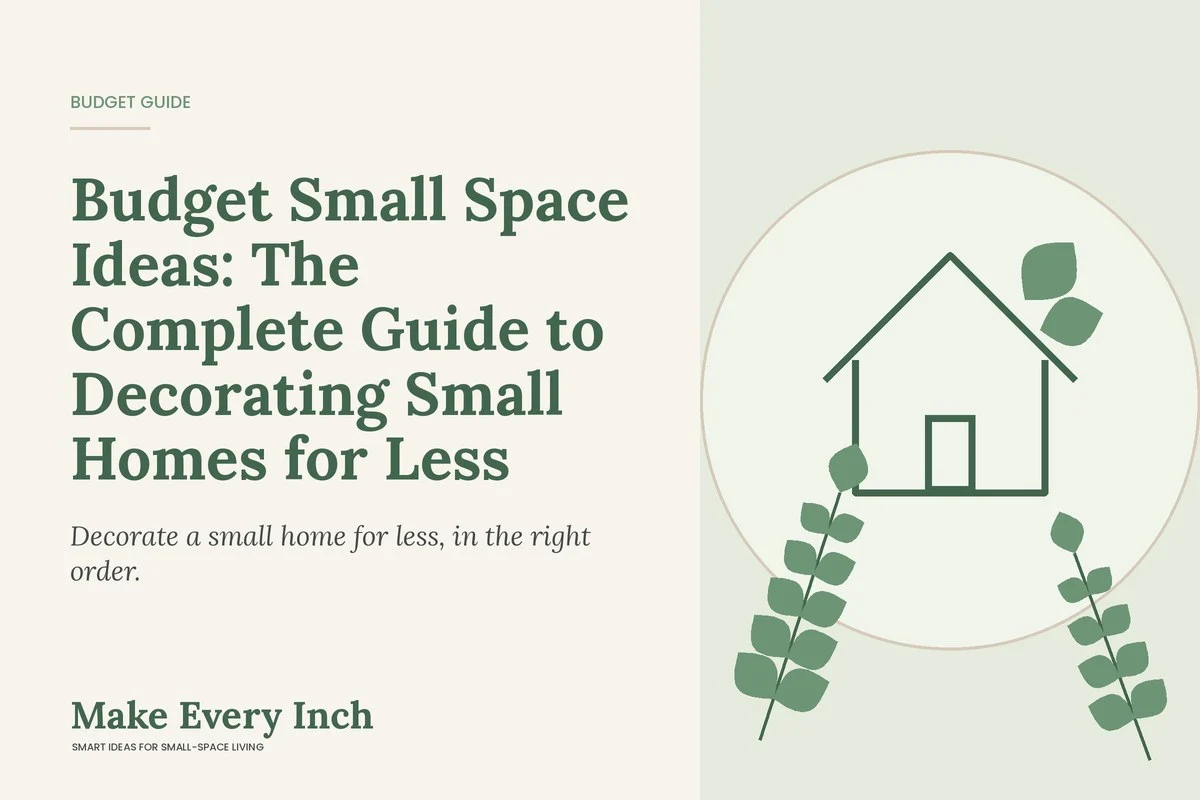 Budget Small Space Ideas: The Complete Guide to Decorating Small Homes for Less, Make Every Inch guide cover with a house and leaf illustration