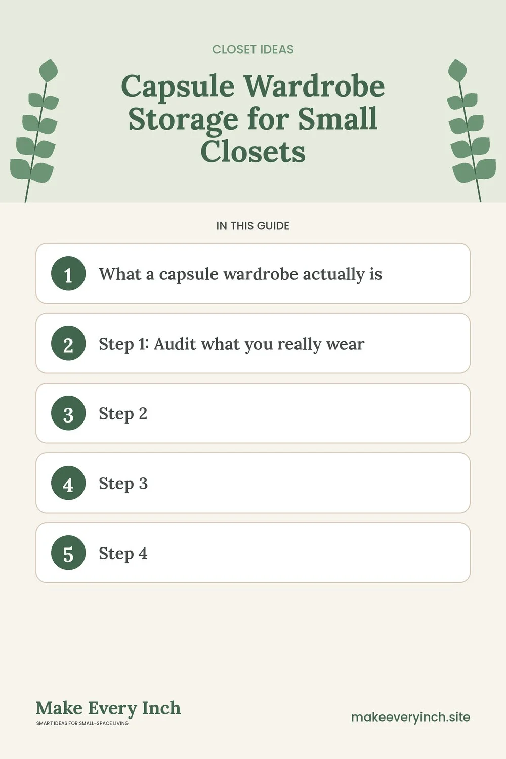 Pinterest pin listing the main topics in: Capsule Wardrobe Storage for Small Closets
