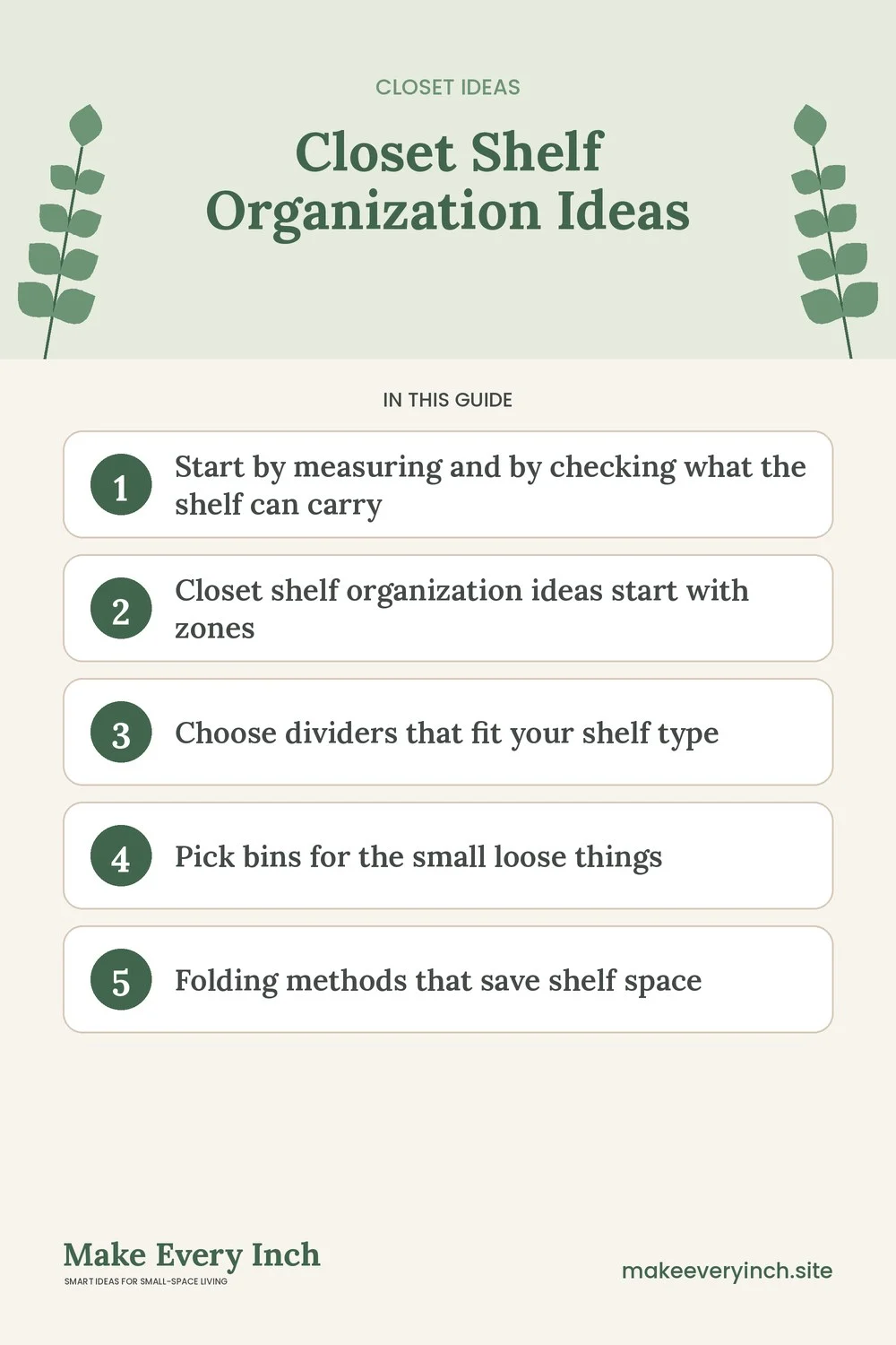 Pinterest pin listing the main topics in: Closet Shelf Organization Ideas