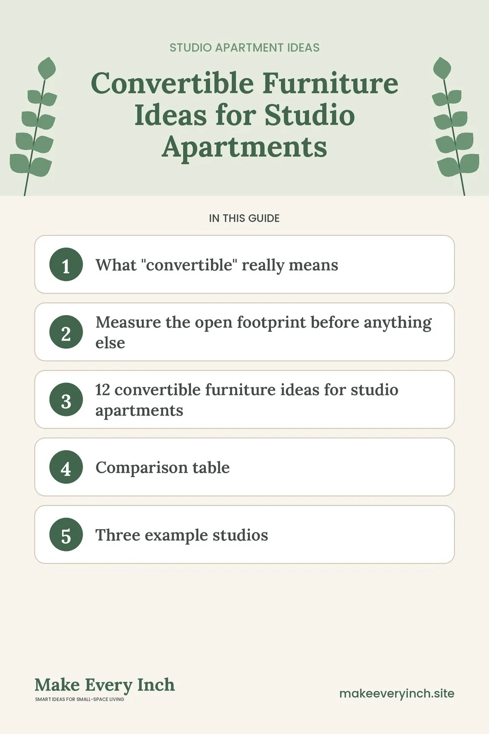 Pinterest pin listing the main topics in: Convertible Furniture Ideas for Studio Apartments