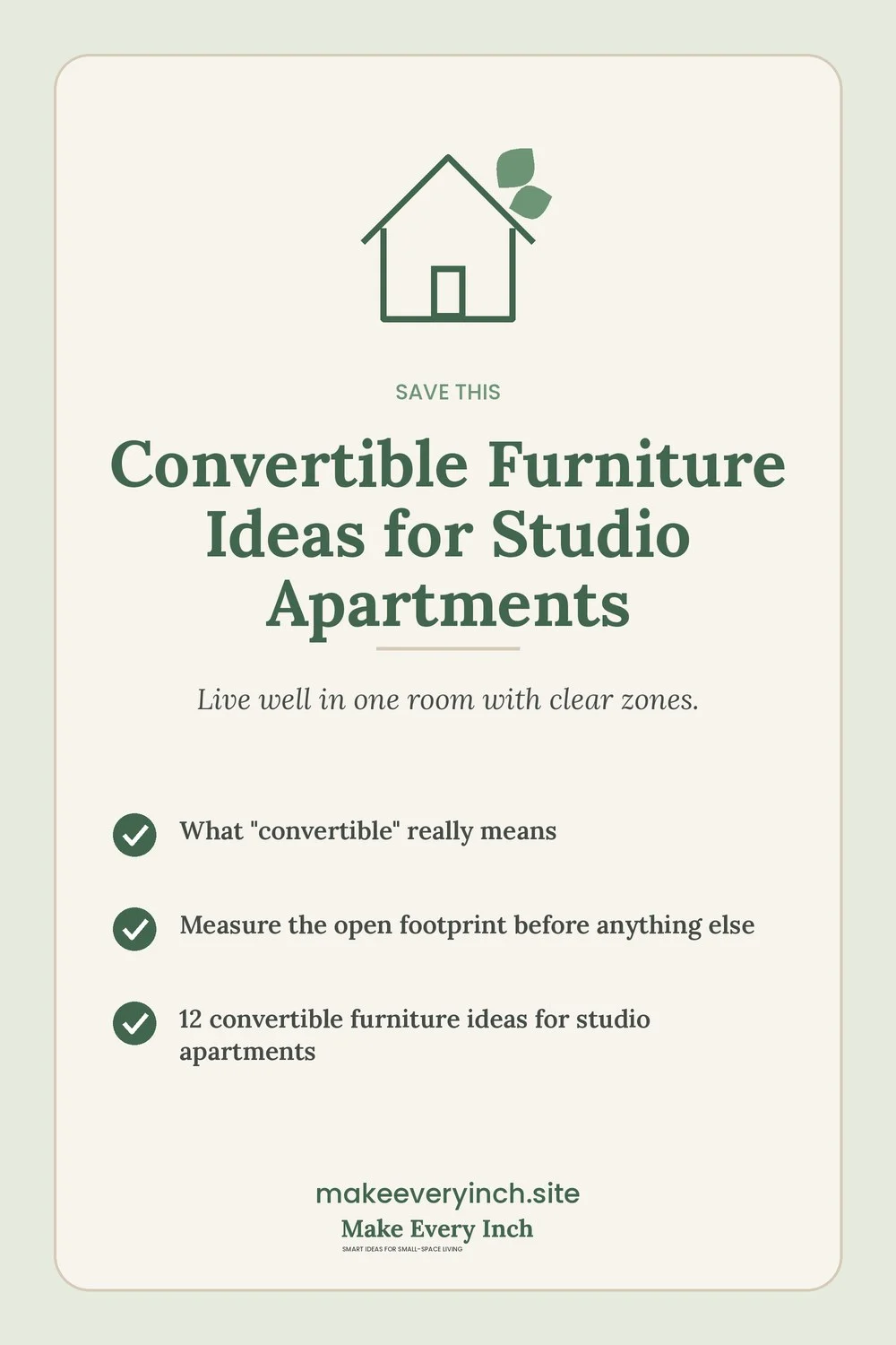 Save-this Pinterest pin with a short checklist for: Convertible Furniture Ideas for Studio Apartments