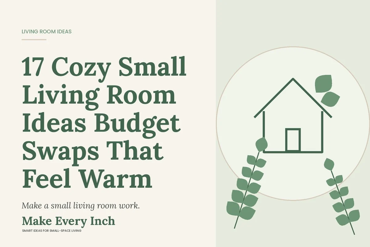 17 Cozy Small Living Room Ideas Budget Swaps That Feel Warm, Make Every Inch cover with a house and leaf illustration