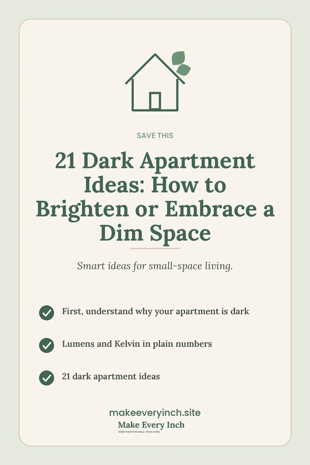 Save-this Pinterest pin with a short checklist for: 21 Dark Apartment Ideas