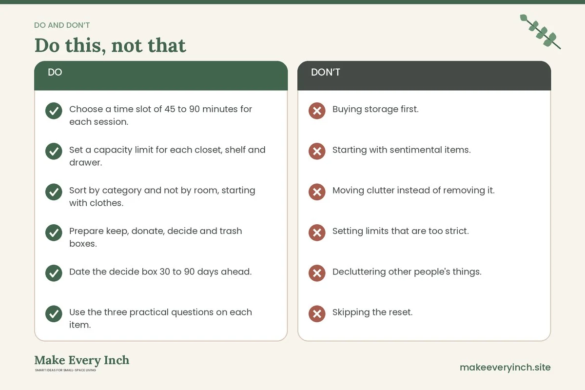 Do and don't checklist for: Decluttering Rules for Small Homes