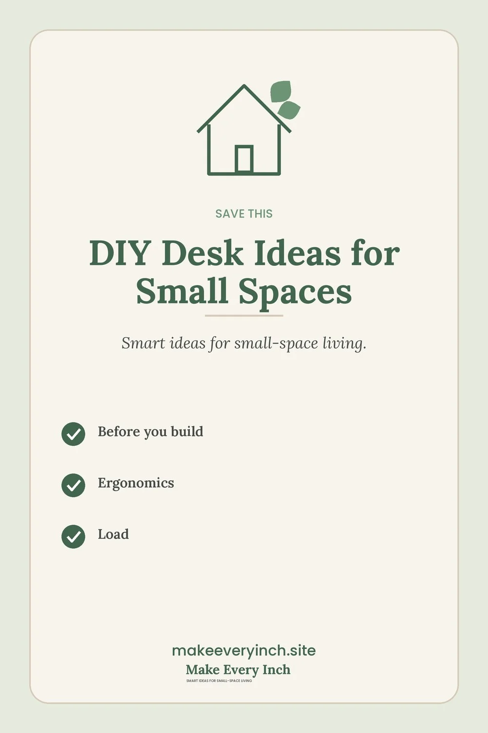 Save-this Pinterest pin with a short checklist for: DIY Desk Ideas for Small Spaces