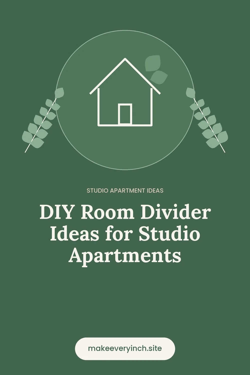 Pinterest pin: DIY Room Divider Ideas for Studio Apartments, with a house and leaf illustration