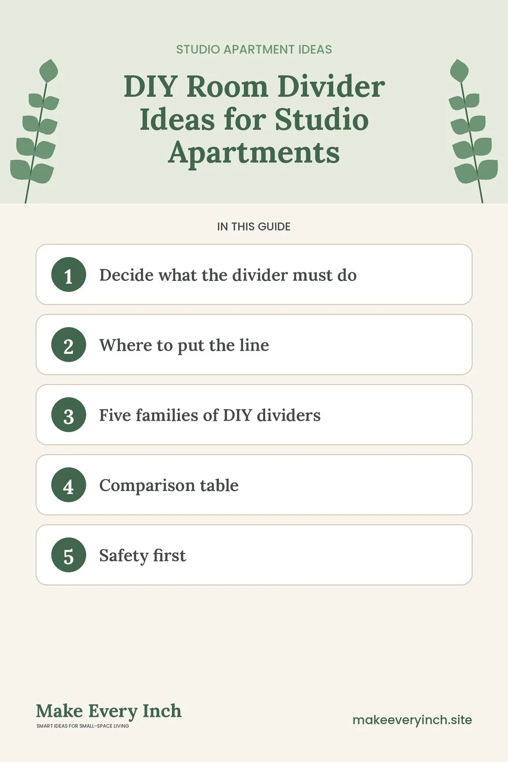 Pinterest pin listing the main topics in: DIY Room Divider Ideas for Studio Apartments