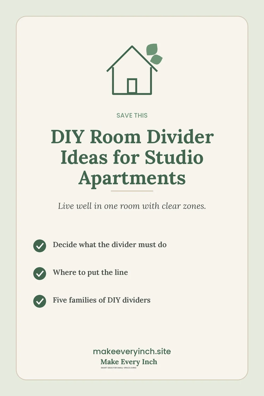 Save-this Pinterest pin with a short checklist for: DIY Room Divider Ideas for Studio Apartments