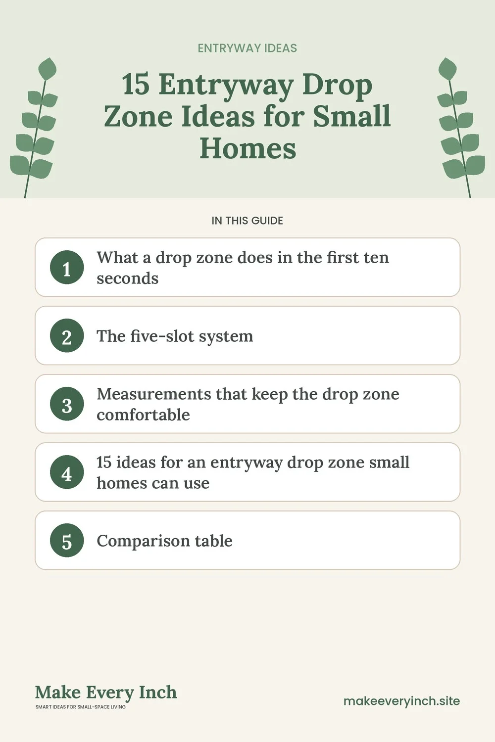 Pinterest pin listing the main topics in: 15 Entryway Drop Zone Ideas for Small Homes