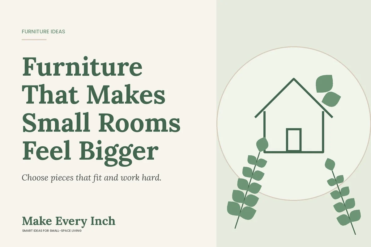 Furniture That Makes Small Rooms Feel Bigger, Make Every Inch cover with a house and leaf illustration
