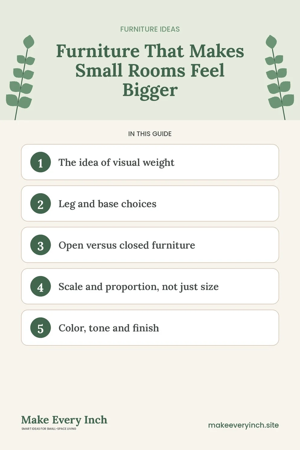 Pinterest pin listing the main topics in: Furniture That Makes Small Rooms Feel Bigger
