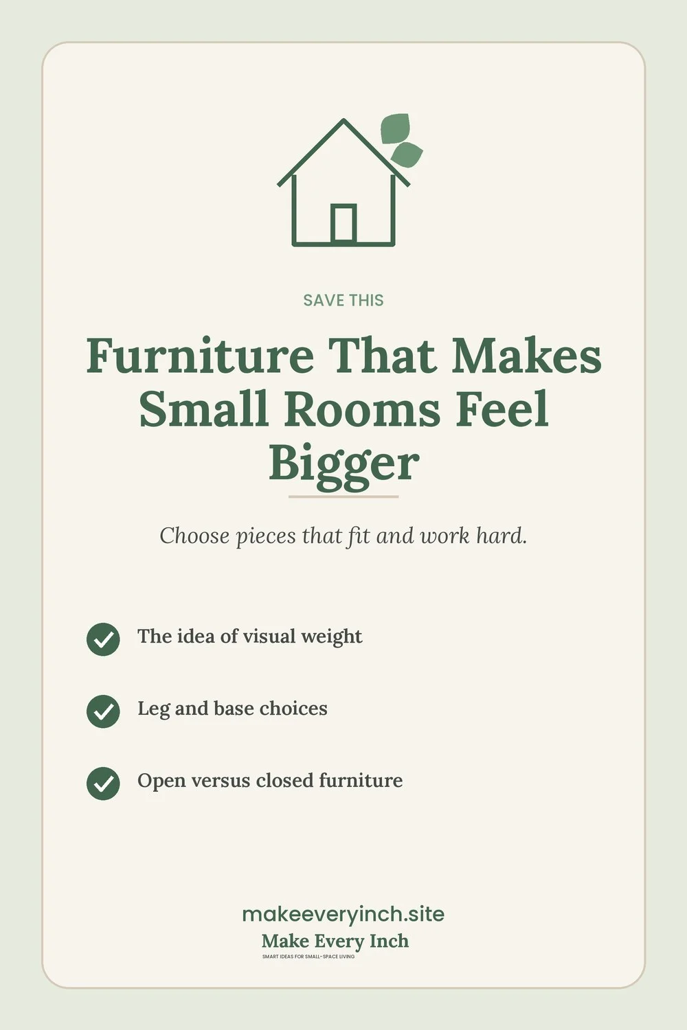 Save-this Pinterest pin with a short checklist for: Furniture That Makes Small Rooms Feel Bigger