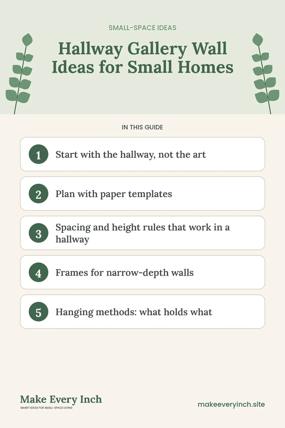 Pinterest pin listing the main topics in: Hallway Gallery Wall Ideas for Small Homes