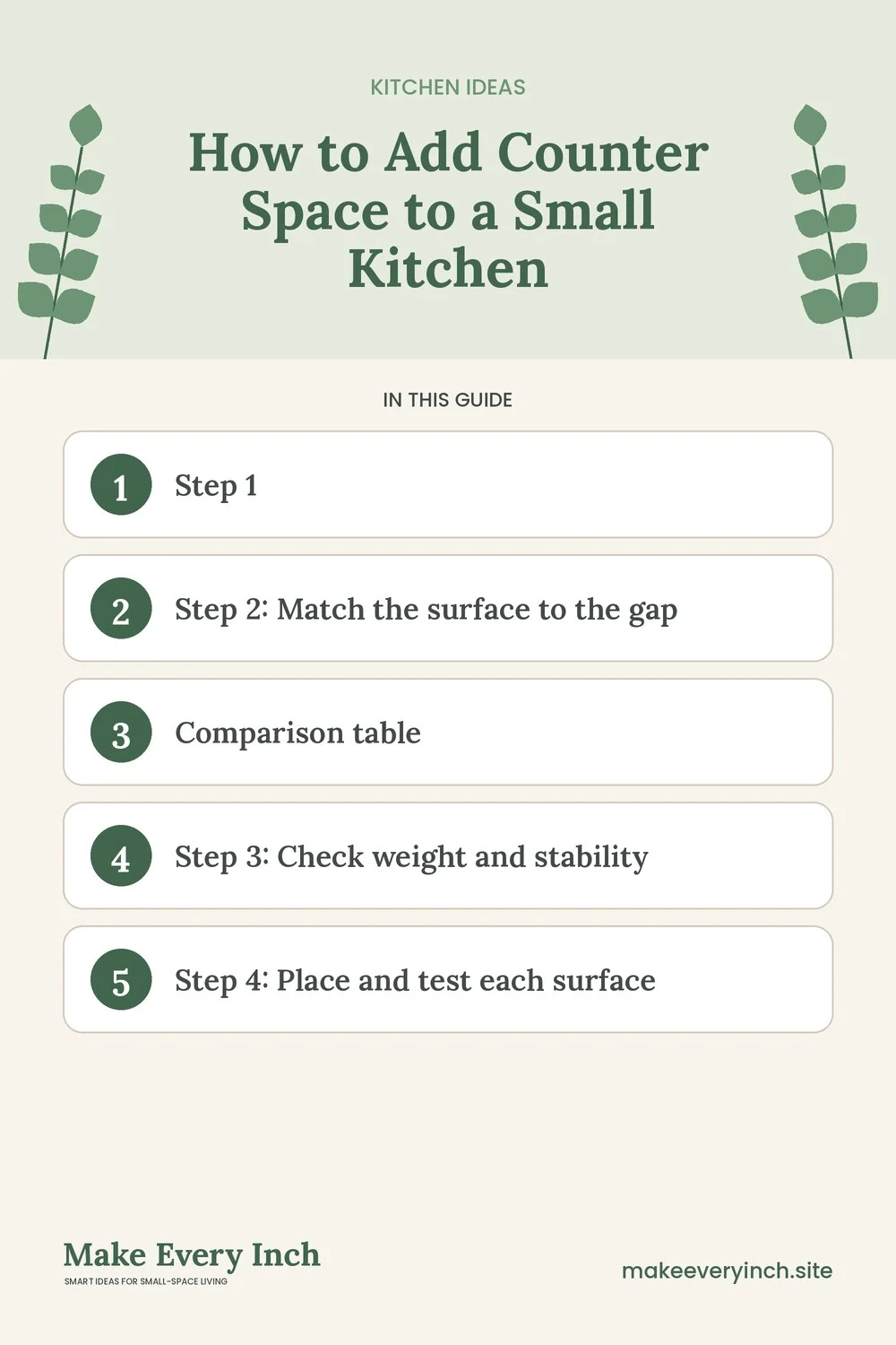 Pinterest pin listing the main topics in: How to Add Counter Space to a Small Kitchen