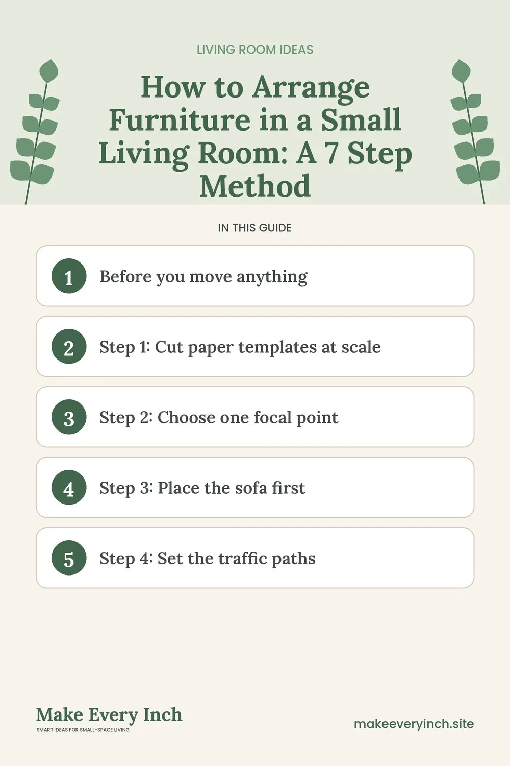 Pinterest pin listing the main topics in: How to Arrange Furniture in a Small Living Room