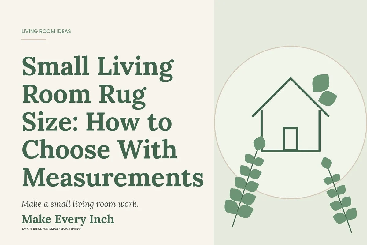 Small Living Room Rug Size: How to Choose With Measurements, Make Every Inch cover with a house and leaf illustration