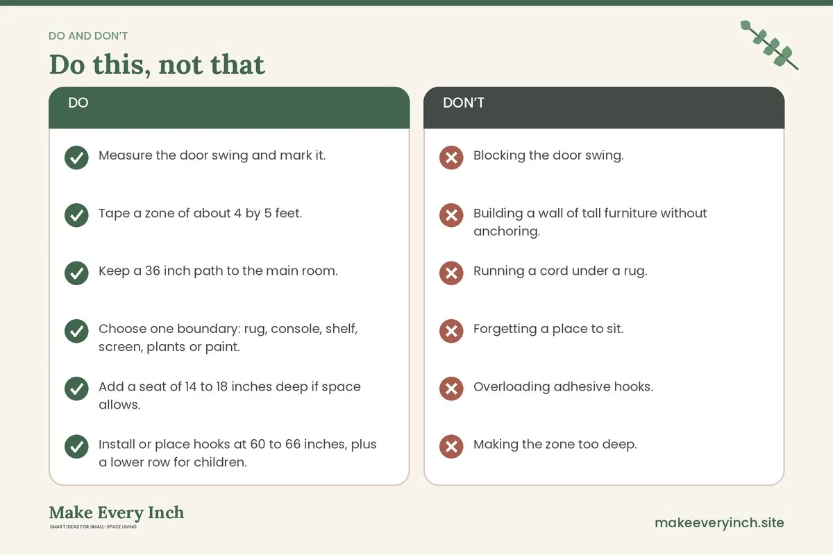 Do and don't checklist for: How to Create an Entryway in an Open-Plan Home Without Walls