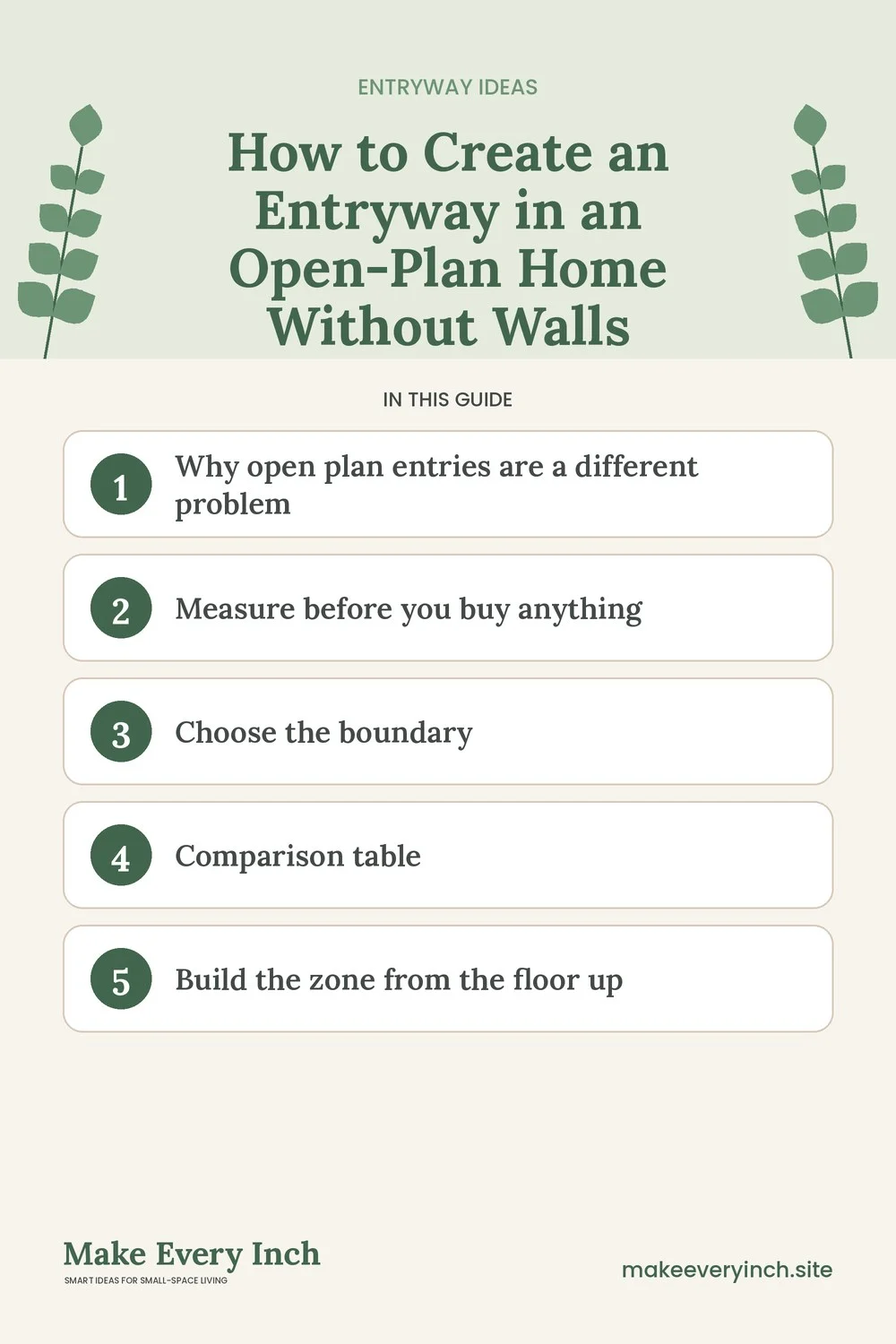 Pinterest pin listing the main topics in: How to Create an Entryway in an Open-Plan Home Without Walls