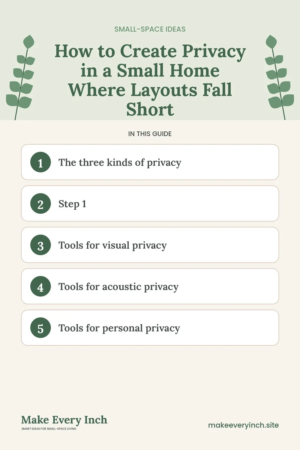 Pinterest pin listing the main topics in: How to Create Privacy in a Small Home Where Layouts Fall Short