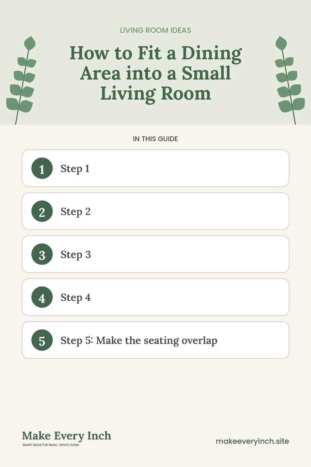 Pinterest pin listing the main topics in: How to Fit a Dining Area into a Small Living Room
