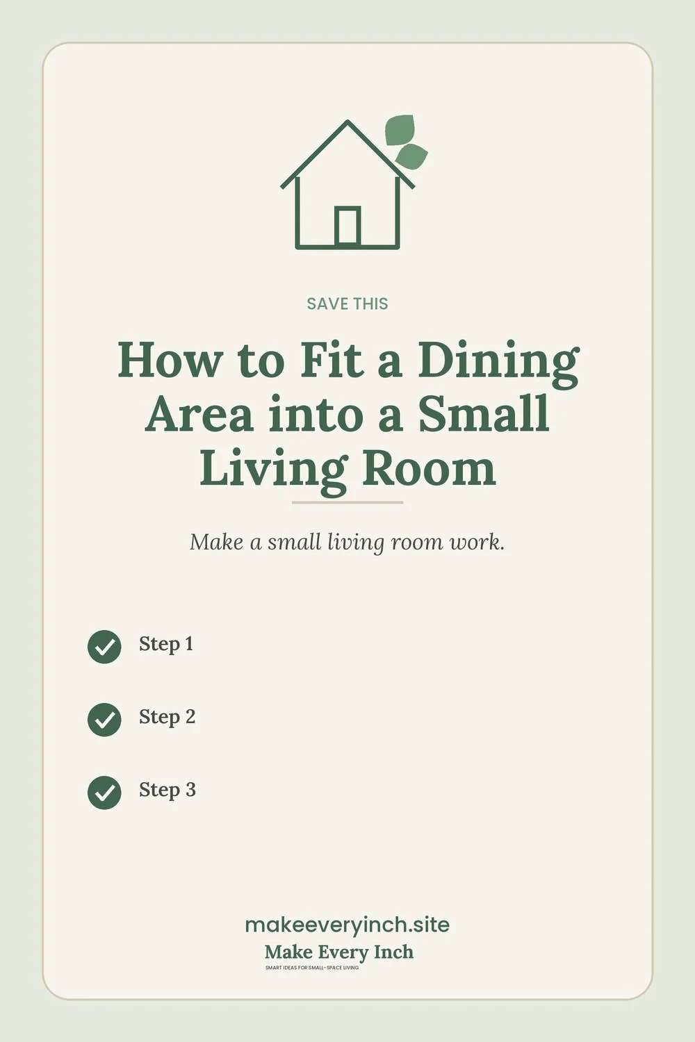 Save-this Pinterest pin with a short checklist for: How to Fit a Dining Area into a Small Living Room