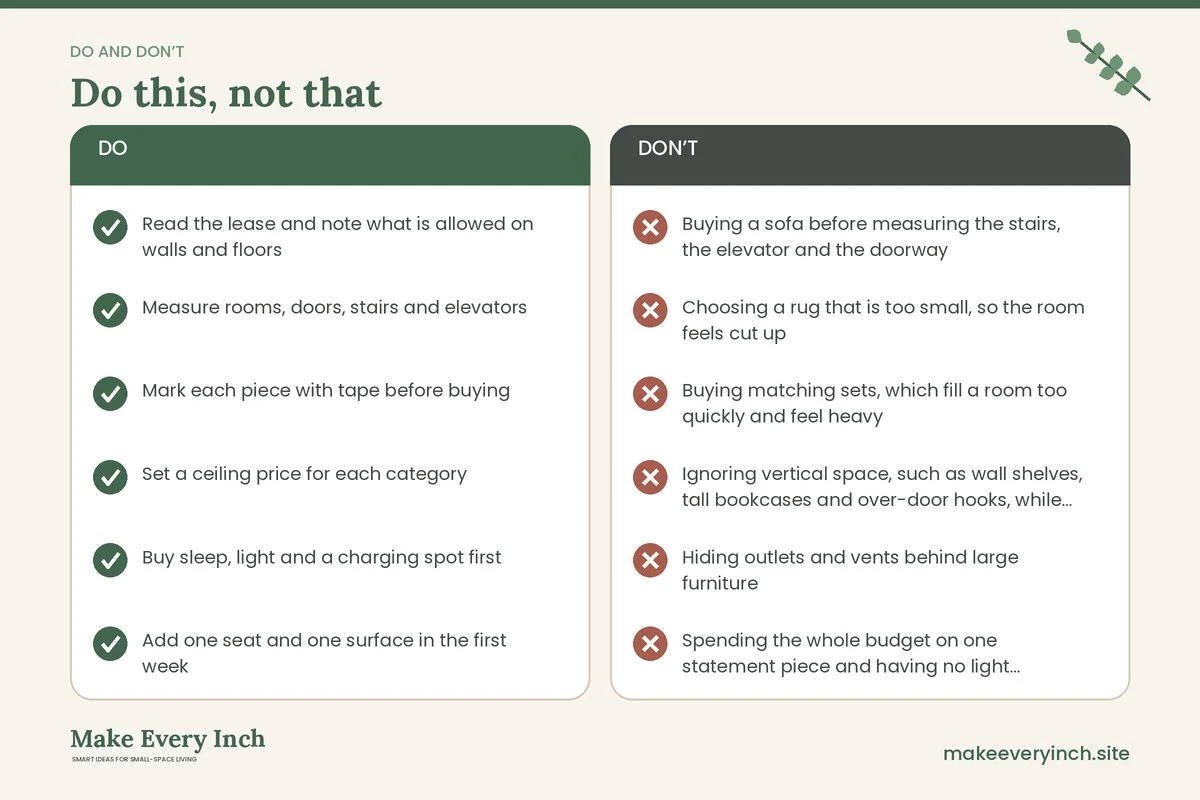 Do and don't checklist for: How to Furnish a Small Apartment on a Budget