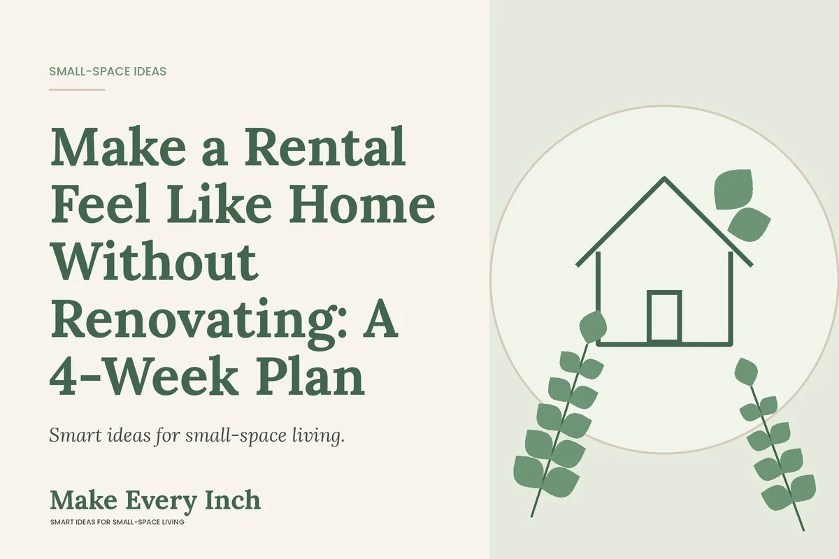 Make a Rental Feel Like Home Without Renovating: A 4-Week Plan, Make Every Inch cover with a house and leaf illustration