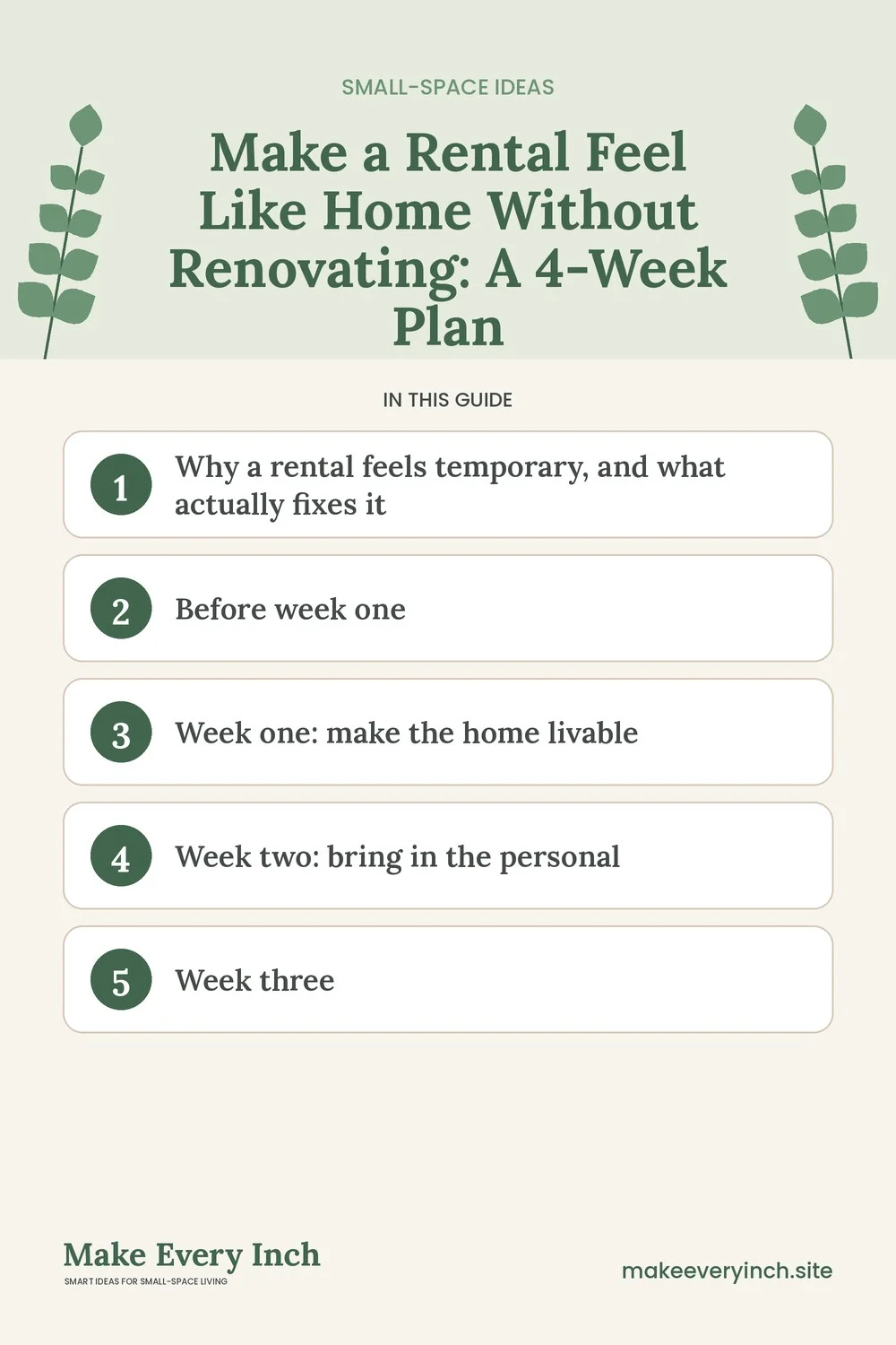 Pinterest pin listing the main topics in: Make a Rental Feel Like Home Without Renovating